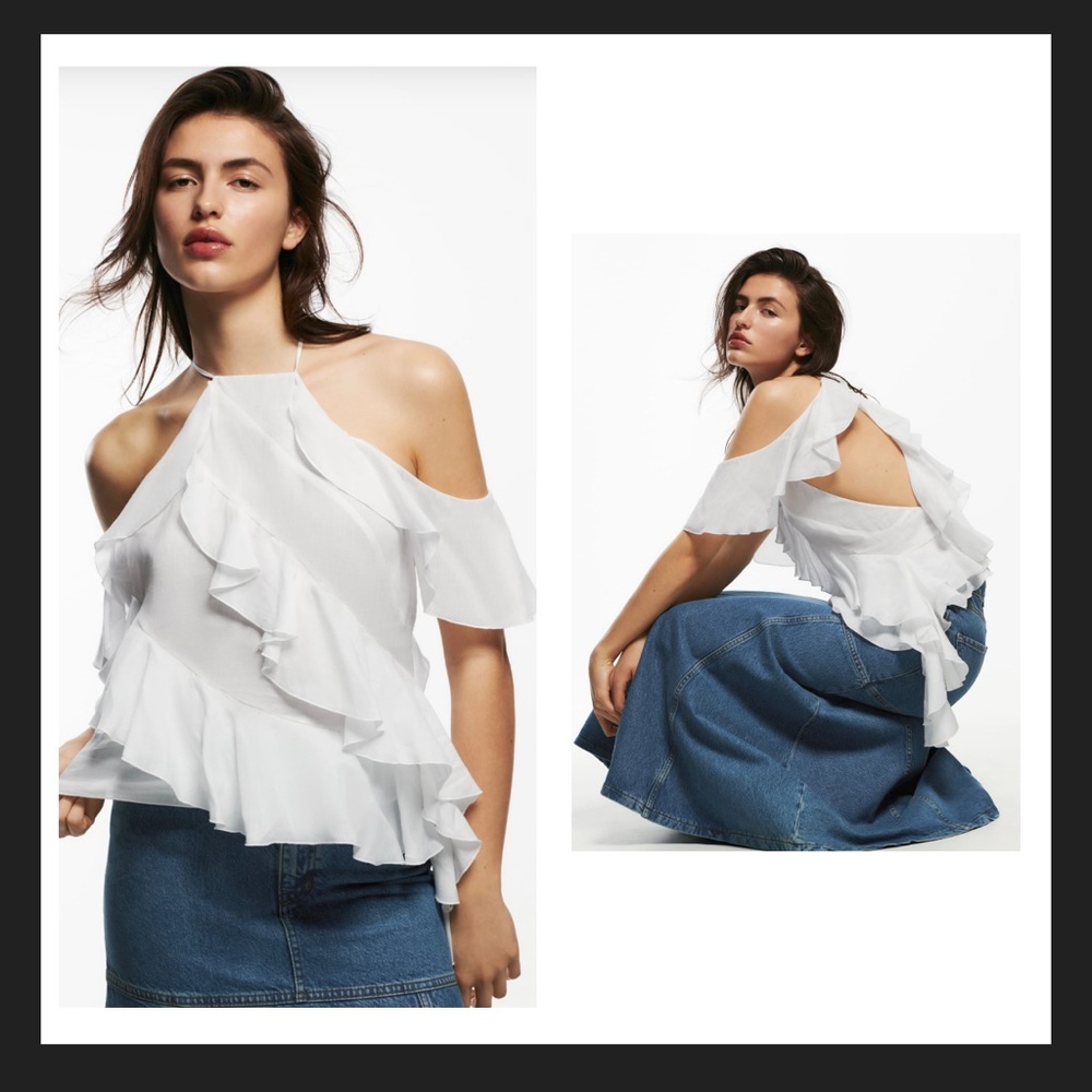 Zara RUFFLED TOP LIMITED EDITION open back tie